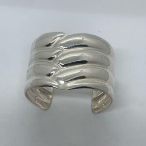 Vtg Taxco Sterling 925 Heavy Wide Wavy Chevron Cuff Bracelet 5.5” + 1.4” Gap 49g